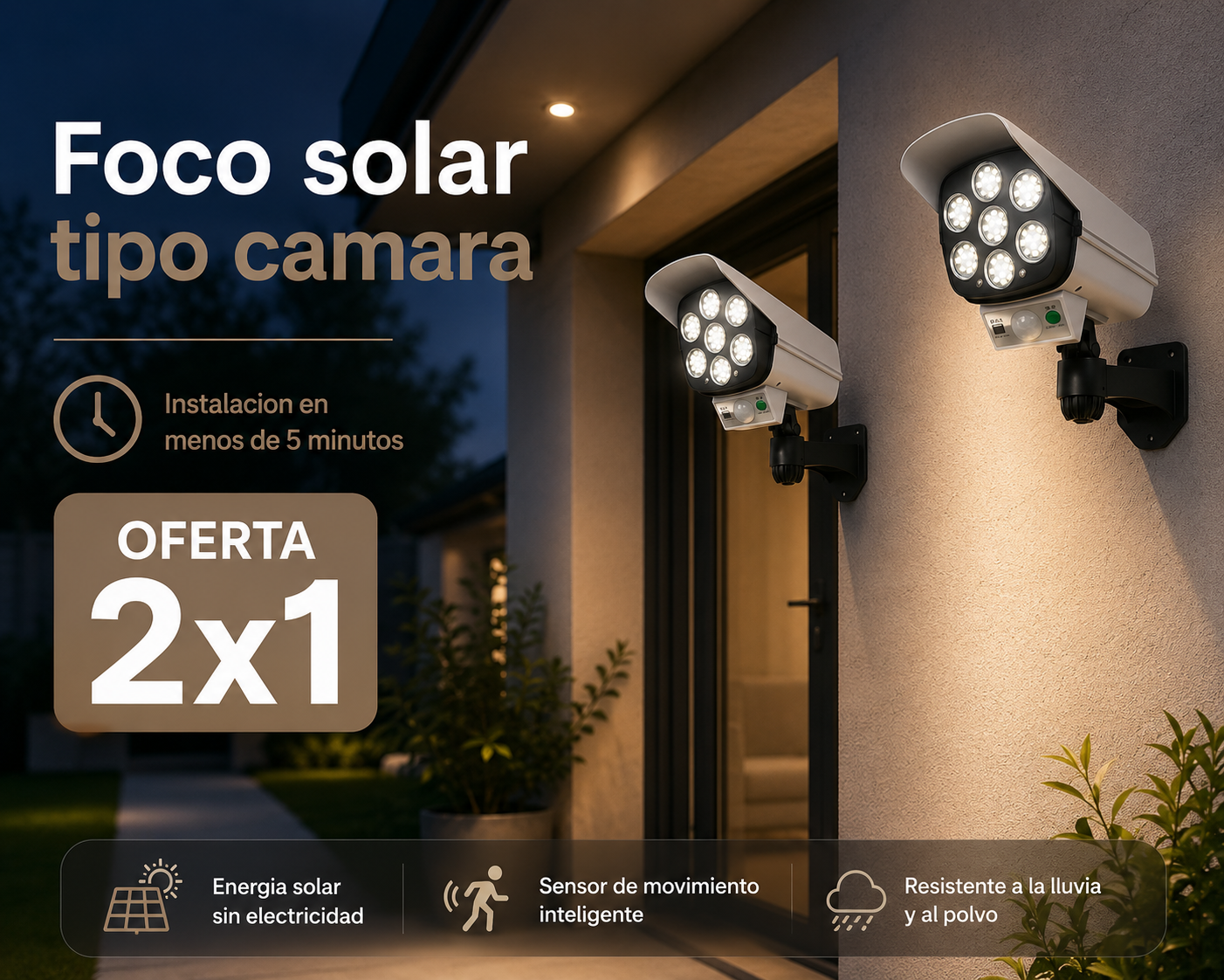 Pack 2 Focos solares tipo cámara