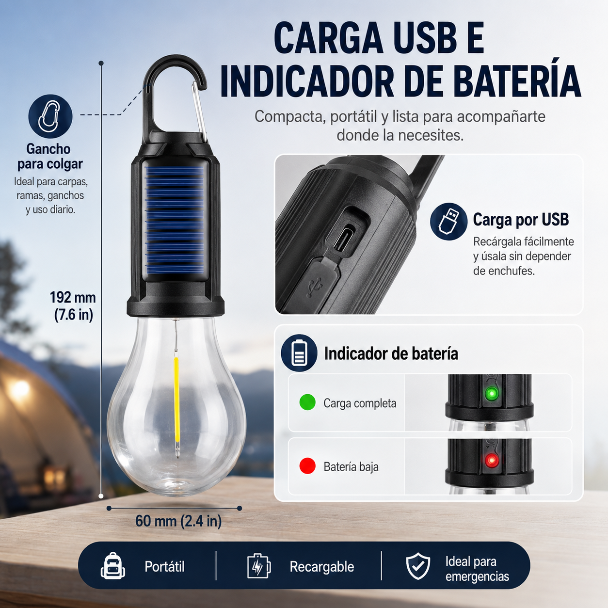 Ampolleta Solar Recargable Usb Emergencia